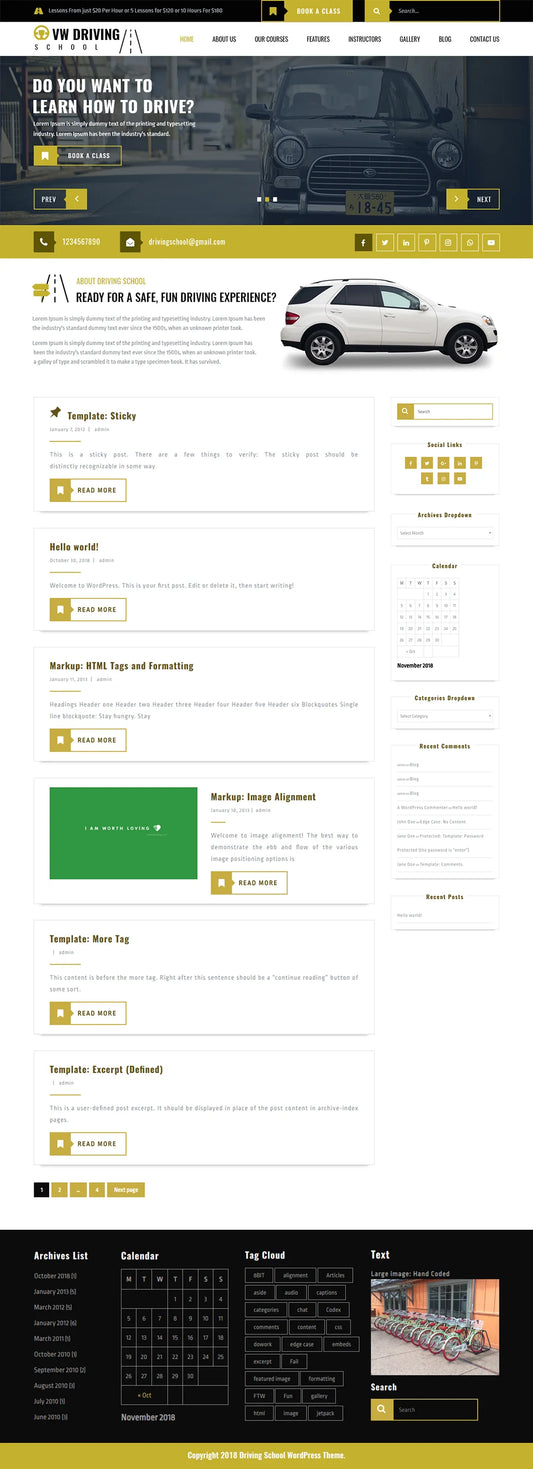 Free Driving School WordPress Template