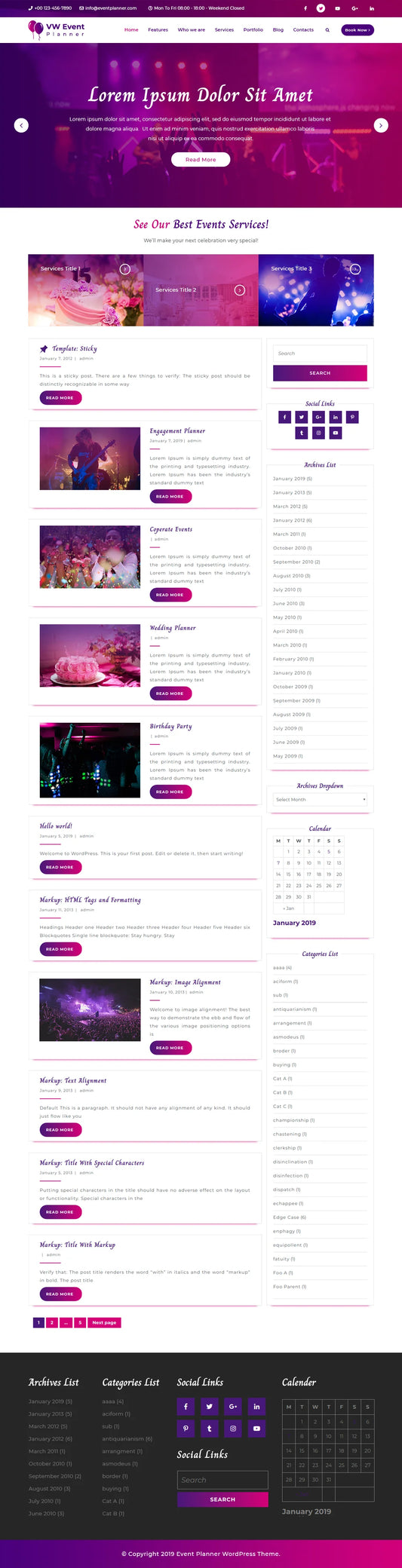 Free Event Planner WordPress template