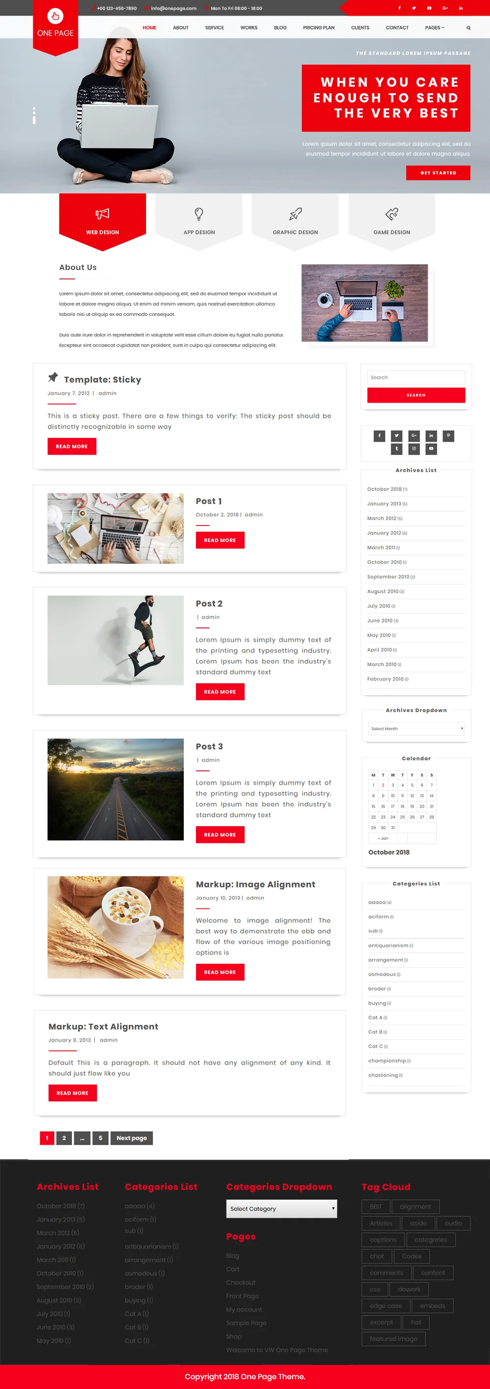 Free One page WordPress template