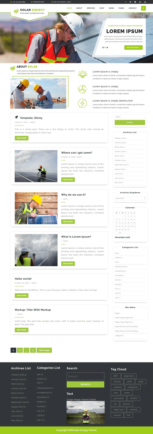 Free Solar Energy WordPress Template