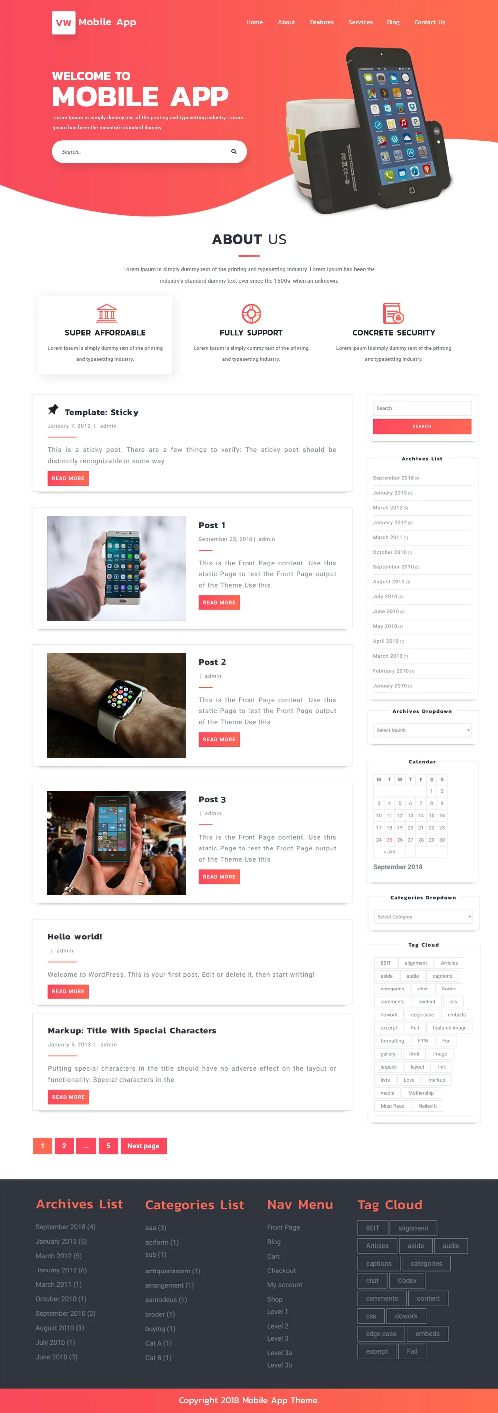 Free Mobile App WordPress Template