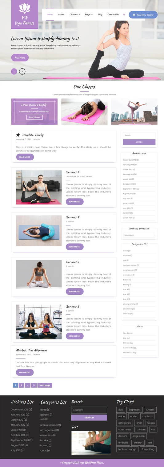 Free Yoga WordPress Template